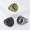 Vintage Egyptian Pharaoh Stainless Steel Ring for Men Personalised Anubis Daemon Titanium Steel Hand Jewellery Men's Fashion Street Wear Accessories