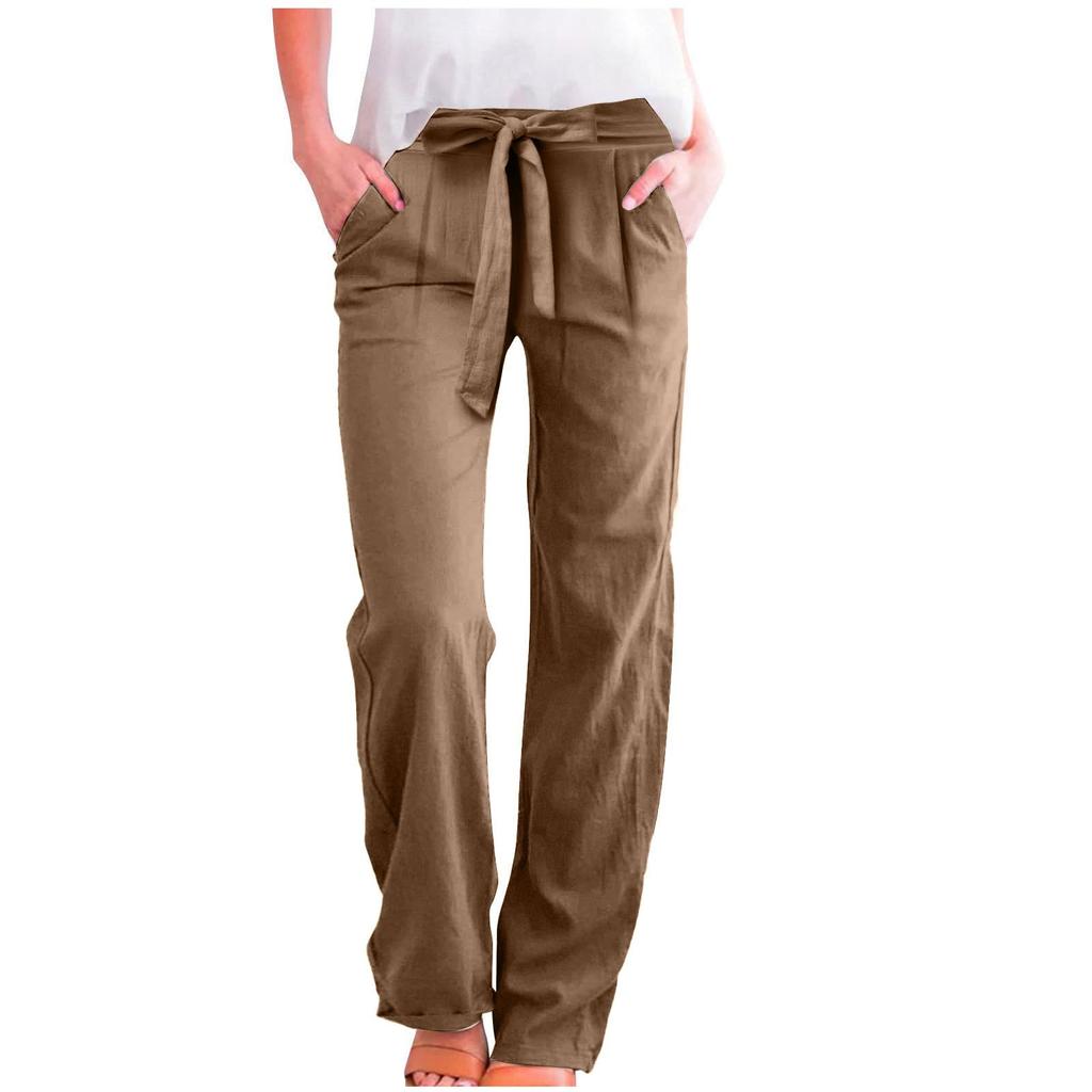 Women's Casual Straight Leg Pants Solid Color Casual Long Pants With Pockets