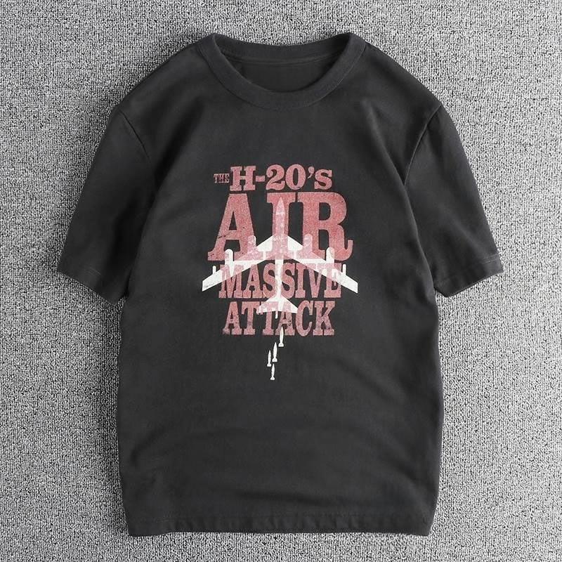 Europeanstyle Retro Military Summer New Tshirt Unisexs Aircraft Combed Cotton Print Comfortable Round Neck Casual Half Sleeve
