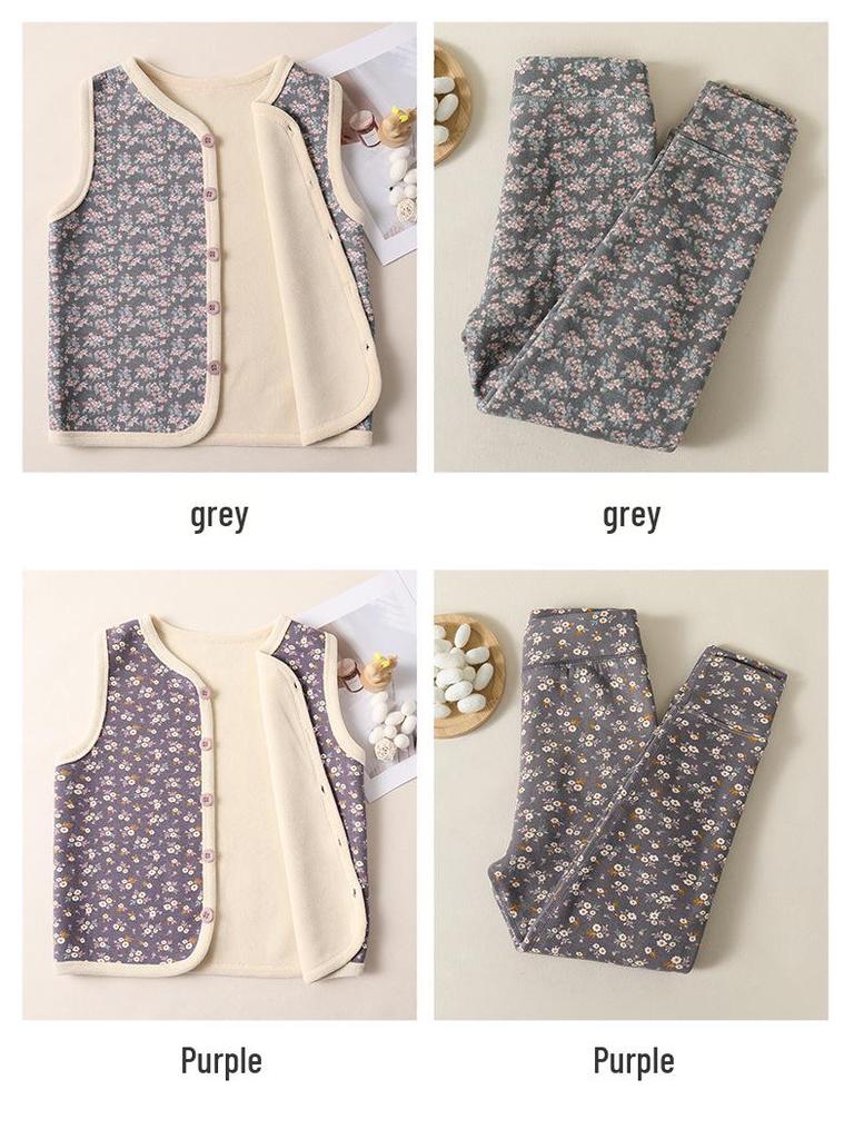 Зимний жилет на флисовой подкладке в японском стиле с цветочным принтом и утепленные длинные брюки для девочек – Теплая школьная форма без рукавов