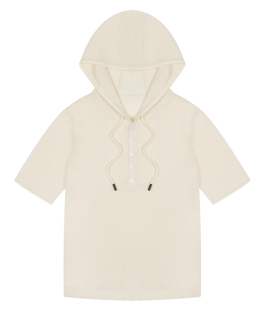 HYEYEONG KIM Wool Hooded Knitted Short Sleeve Top - Ivory