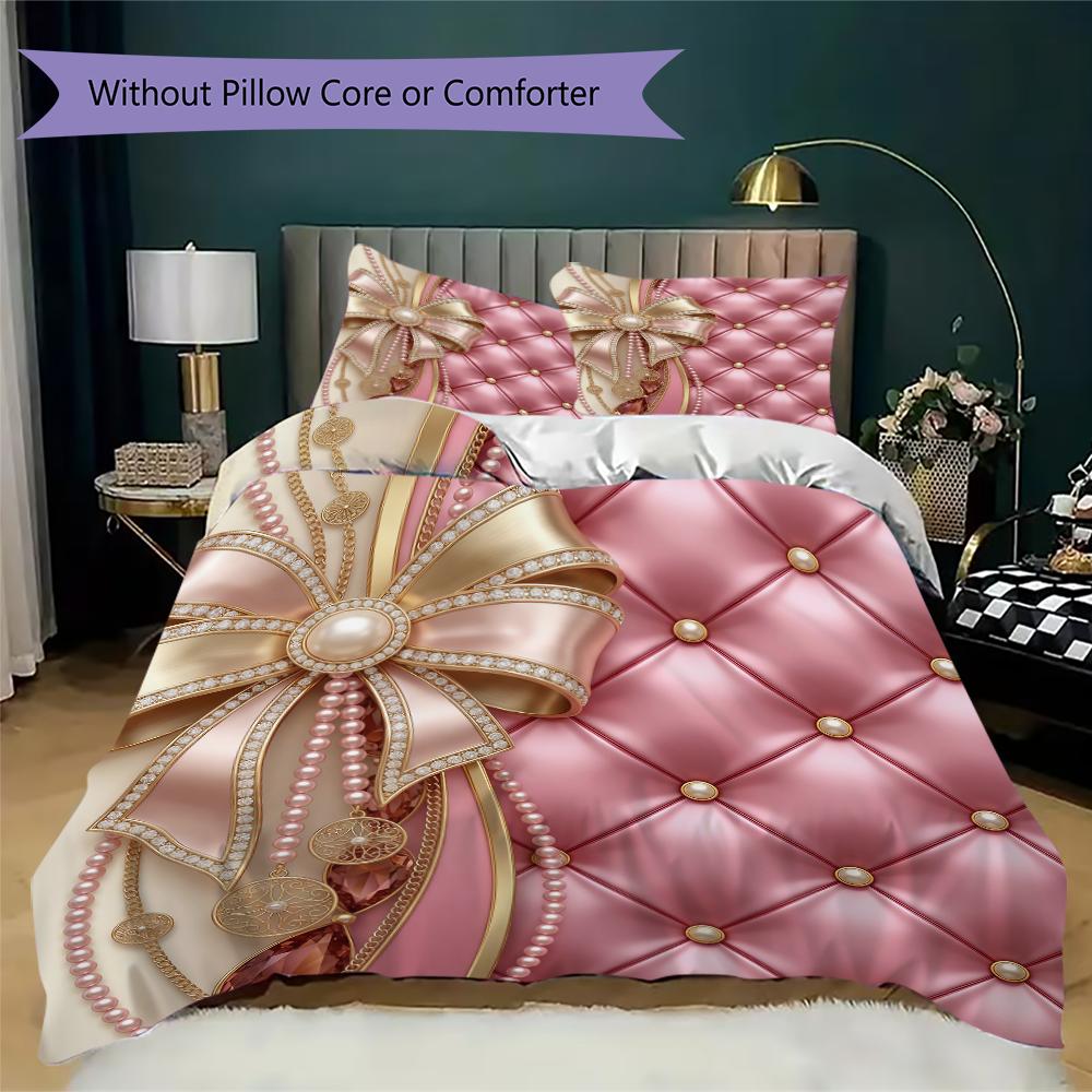 Gorgeous bow Pattern Bedding uilt Set uilt Cover Pillowcase Home Decoration Birthday Gift (1 * duvet cover + 2 * pillowcase without core)