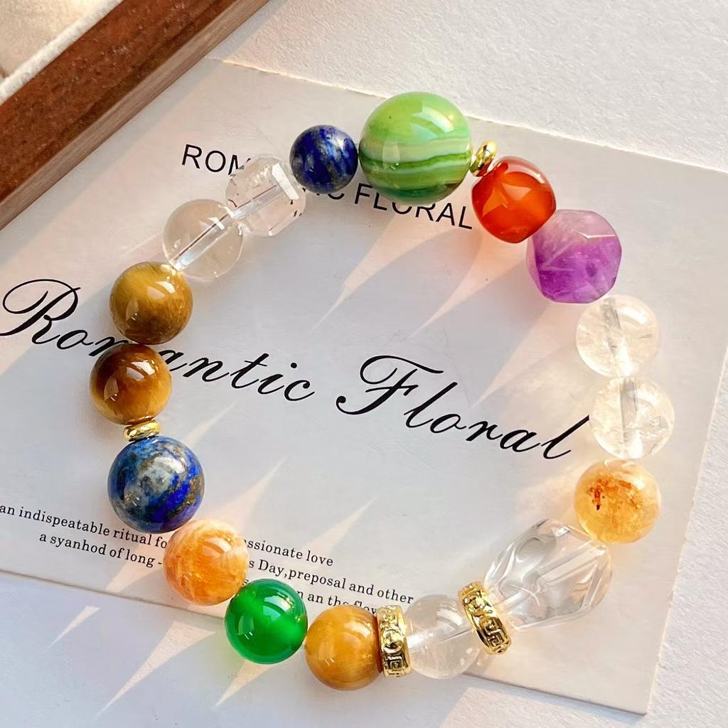 Large Particle Natural Lapis Lazuli Amethyst Tiger'S Eye Green Chalcedony White Crystal Duobao Bracelet Bracelet.