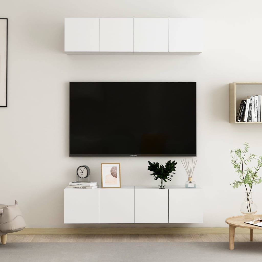 Vidaxl Szafki Tv, 4 Szt., Białe, 60X30X30 Cm, Materiał Drewnopochodny