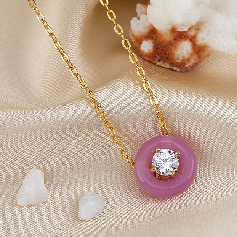 Spring New Round Bubble Chalcedony Zircon Inlaid Clavicle Chain Women's Fashion Simple Pendant Necklace