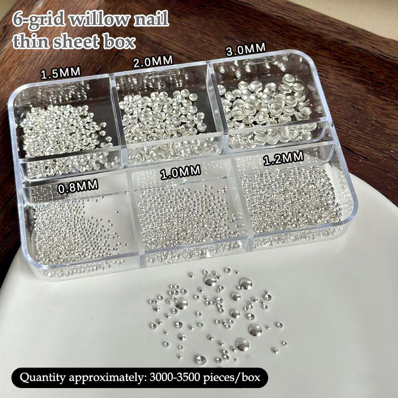 6 Grid/box Gold Silver Half Round Rivets Nail Charms 0.8-3mm Flat Back Round Metal Nail Bead Micro Ball Manicure Bead