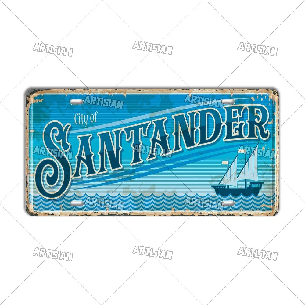 Artisan SPAIN License Plate Metal Sign City Landmark Wall Decor Decorative Vehicle Plate for Bar Pub Club Hotel Cafe Wall Art