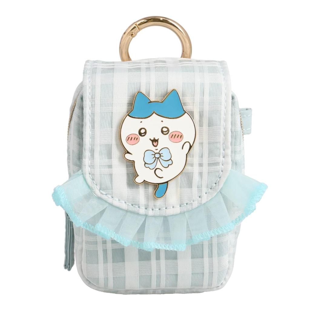 Shobido Chiikawa Check Series Mini Pouch with Carabiner Bicolor Cat