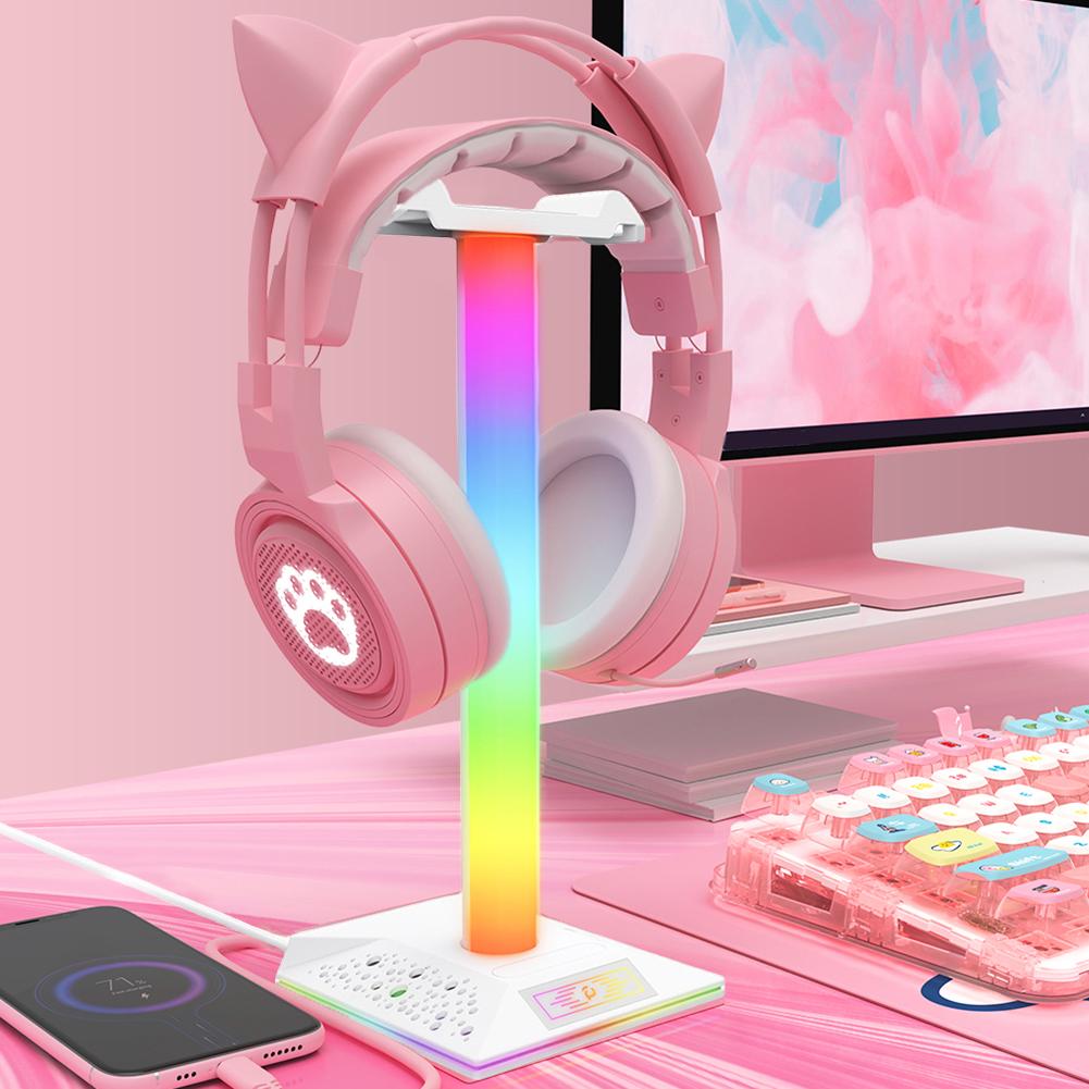 RGB Gaming Headphone Stand Glow Earphone Rack Dual USB Ports Desktop Display Bracket Headset Hanger For PUBG Computer Gamer