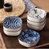 2/6Pcs Ceramic Soy Sauce Dish Vintage Blue Small Serving Bowls Mini Appetizer Plates BBQ Party