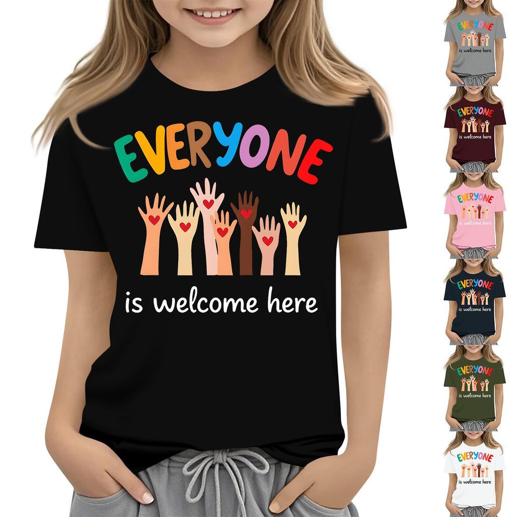 Children's Round Neck Casual Printed Short-sleeved T-shirt Top