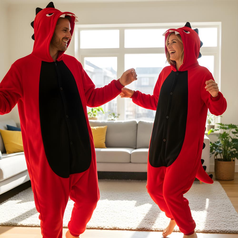 Piżama Onesie Kigurumi Kostium Przebranie Czerwony Dinozaur L: 165 - 175Cm