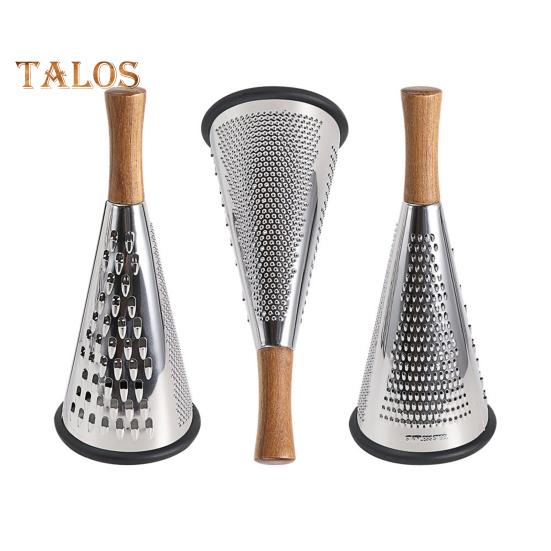 Конусная терка для сыра из нержавеющей стали с деревянной ручкой, 3-сторонняя терка для овощей, сыра, шоколада, овощей, кухонная терка для пармезана