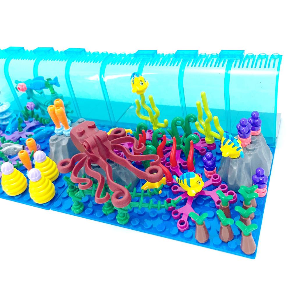 Small Particle Assembly Building Block Big Ocean Underwater World Shark Octopus Aquarium Scene Ornament