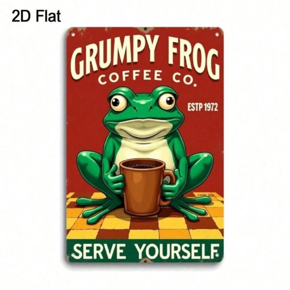 Planetjuice Planetjuice Vintage Grumpy Frog Coffee Metal Poster X Inch Retro Tin Sign Wall for Kitchen