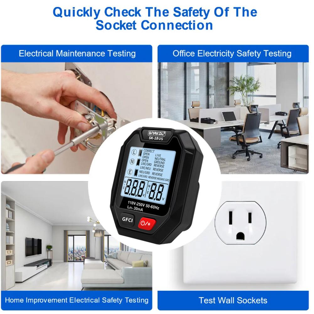 Интеллектуальный тестер розеток Ручной тестер напряжения Инструмент обнаружения утечки RCD ЖК-дисплей с функцией голосового управления