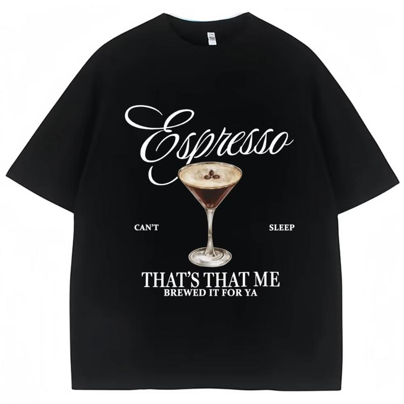 Модная футболка с принтом Sabrina Carpenter Espresso Martini Эстетичная унисекс женская футболка Свободный повседневный топ из мягкого хлопка Streetwear