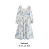 2025 Spring Women's European & American Style Casual Chiffon Square Neck Printed Long Dress