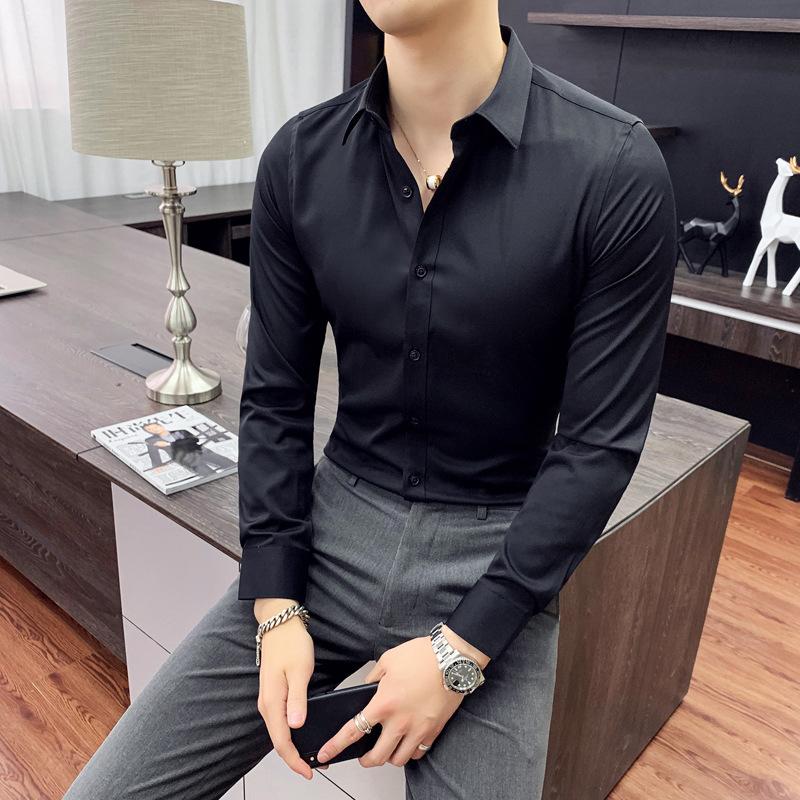 Men's Spring Long Sleeved Casual Fashion Slim Fit Bottom Shirt