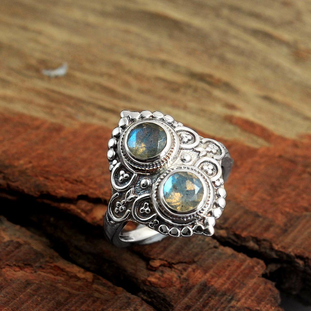 Твердое кольцо из стерлингового серебра 925 пробы с драгоценным камнем лабрадорит, ювелирные изделия ручной работы