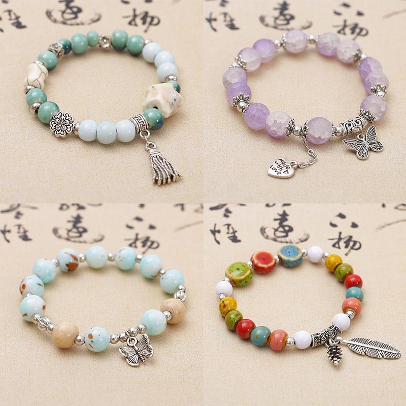 Подвеска в виде бабочки, эластичный браслет, цветной стеклянный браслет с бусинами для женщин и девочек, простой браслет, ювелирные изделия, подарки