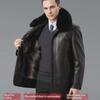 Men's Winter Sheepskin Leather Jacket with Detachable Liner and Real Fur Collar
