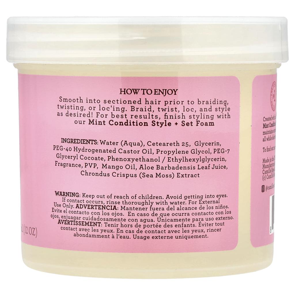 Camille Rose Мятный кондиционирующий питательный гель для плетения, Экстремальная фиксация, Морской мох и Алоэ Вера, 355 мл (12 унций)