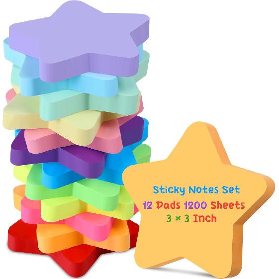 Leinuosen 12 Pieces Sticky Notes Shape 3 Inch Bright Colors Self-Stick Pads Multiple Colors Sticky Notes Back to School Gifts for Classroom Office