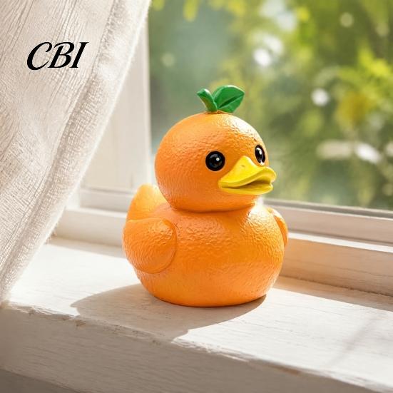 Solid Resin Statues Funny Orange Eggplant Duck Figurine, Fruit Vegetable Statue, Adorable Desk Whimsical Animal Sculptures Decor for Car Dashboard