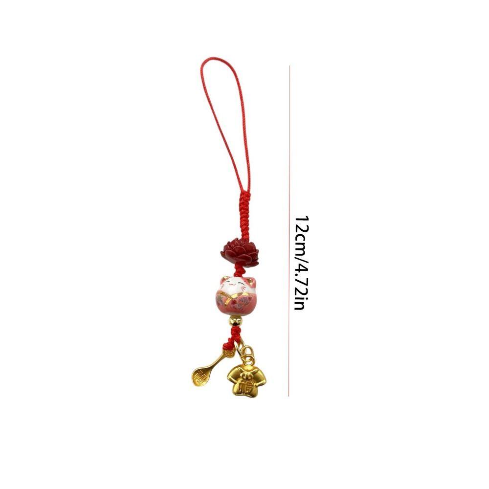 Cartoon Maneki Neko Key Chain Ceramic Lucky Cat Phone Strap Lucky Cat Mobile Phone Pendant Women
