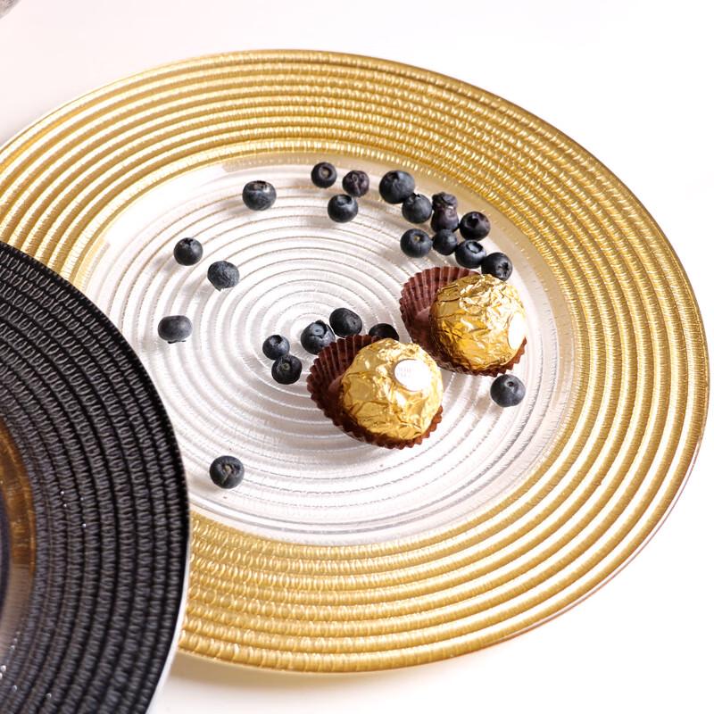 ZISIZ Vintage Textured Gold Rim Glass Plate