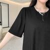 Dimanaf 2025 Летнее платье больших размеров для женщин, повседневное винтажное длинное платье с коротким рукавом, свободное базовое черное плиссированное платье