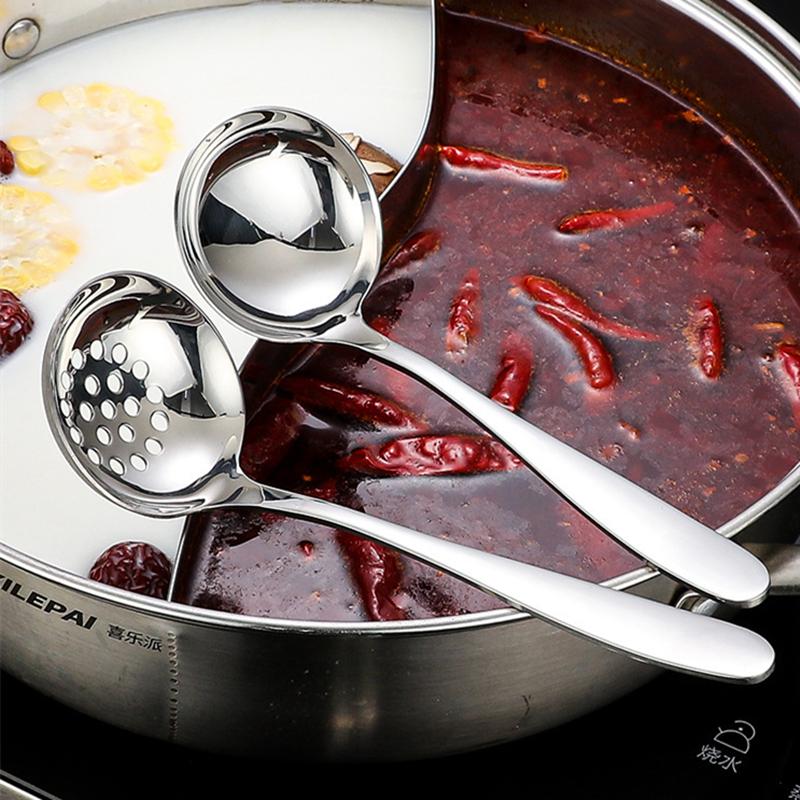 Корейская длинная ручка, глубокая ложка для супа, дуршлаг, нержавеющая сталь, сервировочная посуда для шведского стола, столовые ложки, кухонная утварь