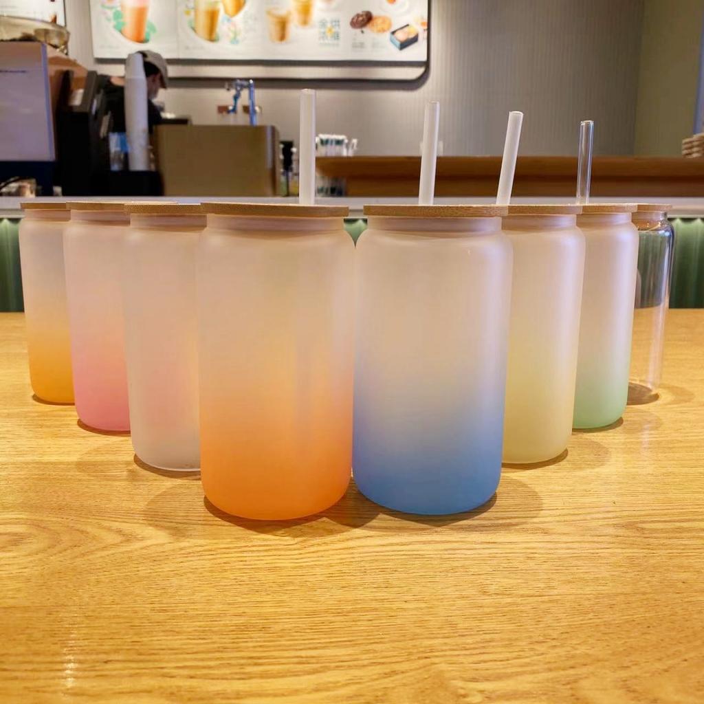 3D Printing Glass Straw Cup Thermal Sublimation Gradient Frosted Coke Mason Cup