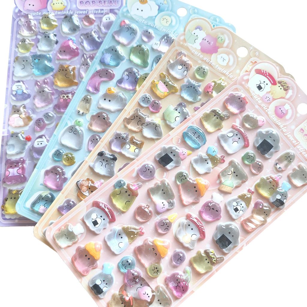 3D Кристальные Наклейки с Рельефным Изображением Семьи Призраков - Милые Мультяшные Наклейки-Награды для Детского Хендмейда, Телефона, Альбома и DIY Поделок