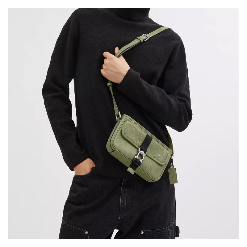 Coach Бек 21 однотонная тисненая бирка на молнии конверт из коровьей кожи сумка через плечо маленького размера мужская мохово-зеленая