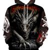 Толстовка с капюшоном из полиэстера с изображением дракона больших размеров, с капюшоном на шнурке, с длинным рукавом, 3D-принт, повседневная модная одежда