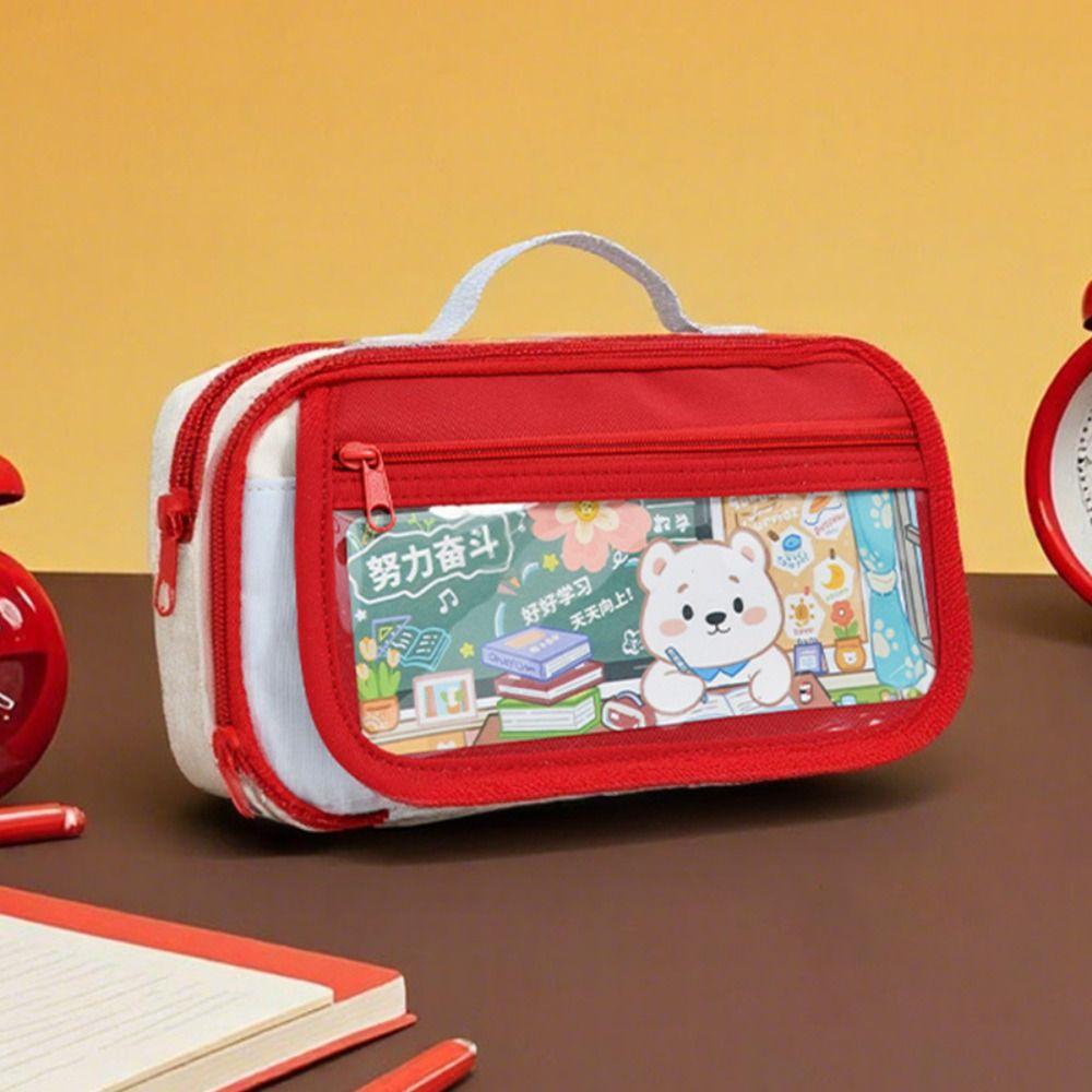 Bear 9 Layers Pencil Case Large Capacity Zipper Stationery Bag Pen Organizer Pouch Children