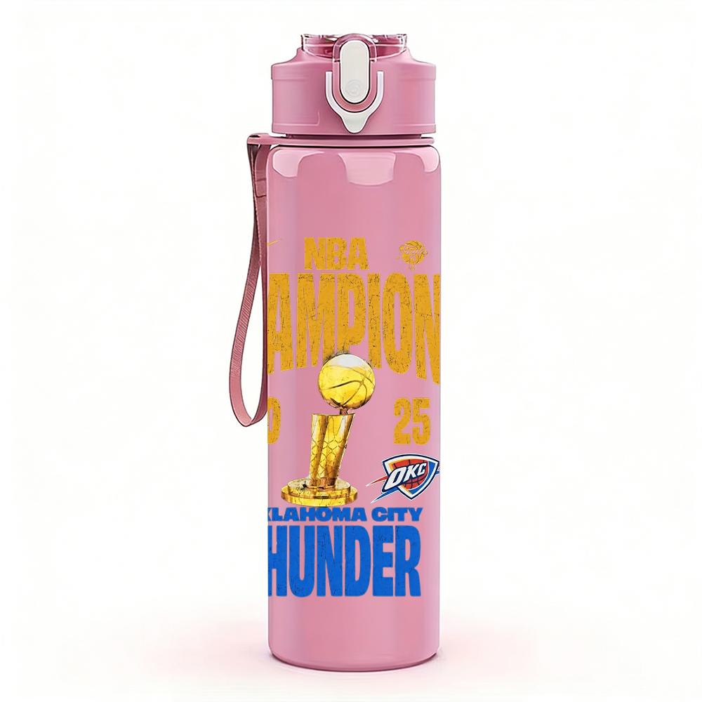 1PC Champions thunder yellow text print 750ml colorful plastic sports water bottle leakproof pop up lid with straw for outdoor work home use