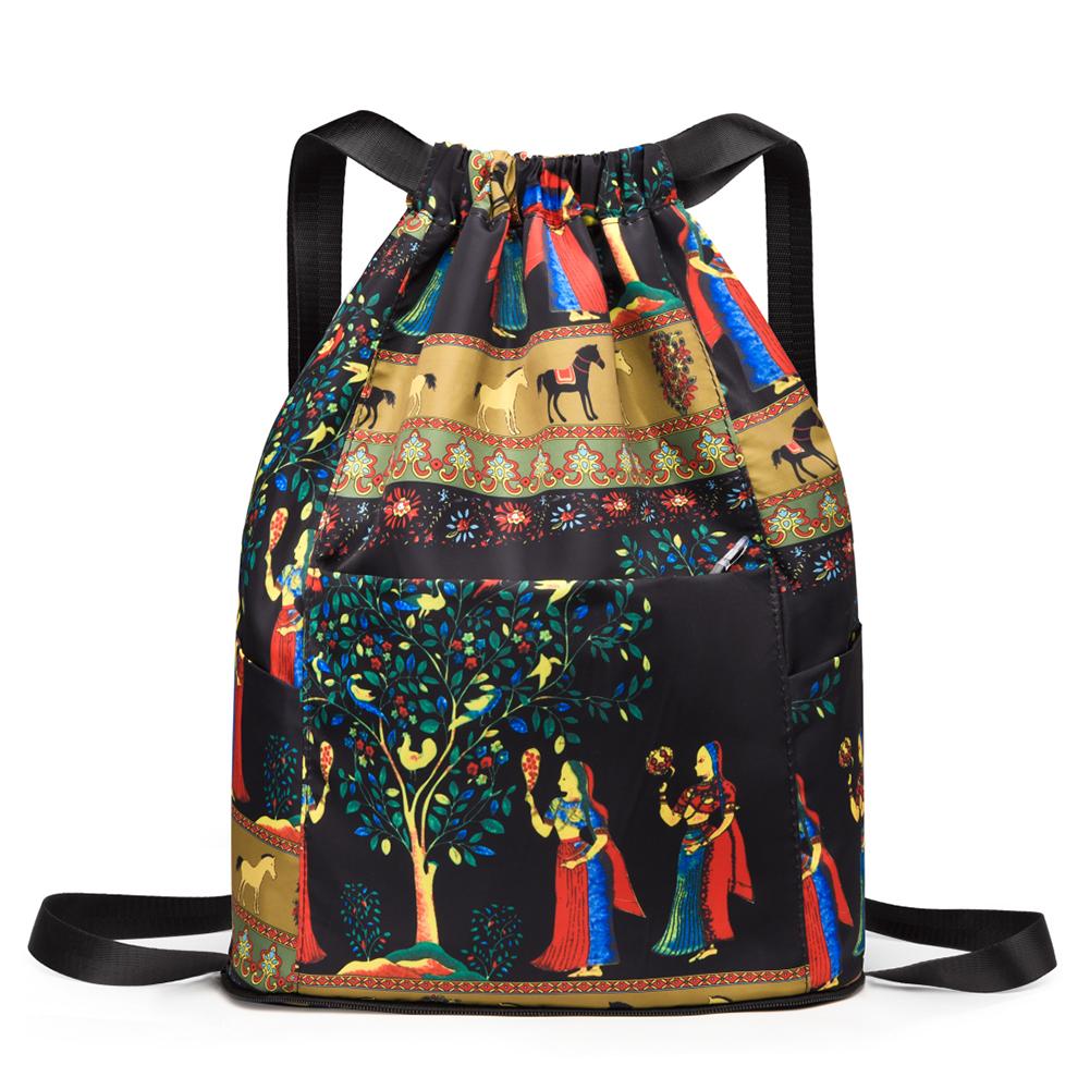 Drawstring Casual Backpack Waterproof Unisex Sports Gym Sack Foldable Multifunctional Multiple Pockets for Hiking Travel Camping