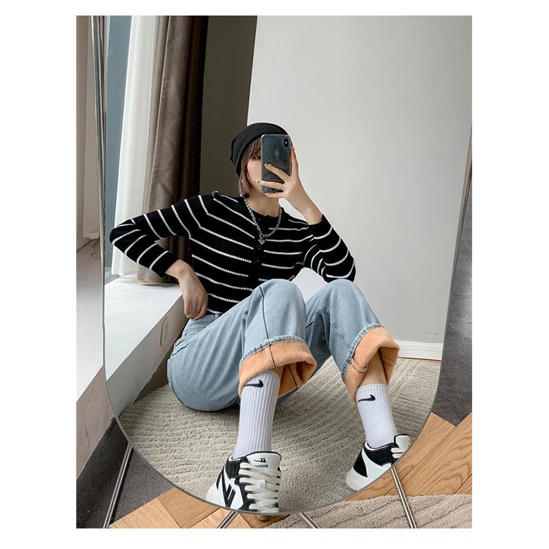 Винтажные женские джинсы с высокой талией, зимние толстые теплые уличные джинсы, широкие джинсы, женские джинсовые брюки, прямые мешковатые джинсовые брюки для мам