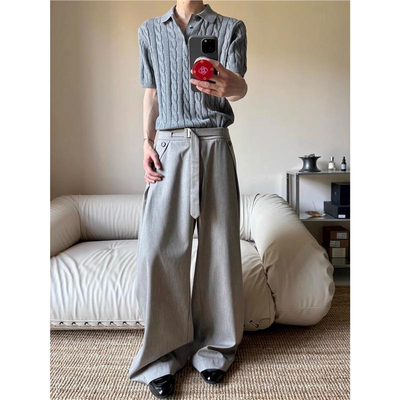 Summer light linen pattern casual pleated loose kasaya'zazen 'trousers breathable old money wind wide leg trousers