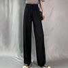 Women Casual Pants Elastic Drawstring High Waist Wide Leg Long Trousers Solid Color