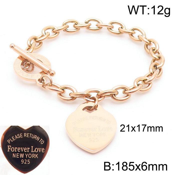 Heart-Shaped Titanium Steel Bracelet with OT Buckle and English Letter Charm