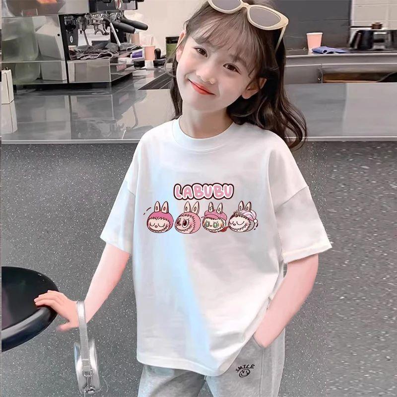 Летняя мультяшная футболка labubut, футболка с коротким рукавом для девочек