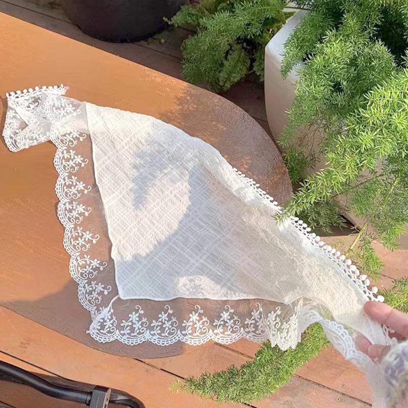 Дышащий летний кружевной треугольный шарф: Солнцезащитная повязка на голову премиум-класса и универсальная шелковая резинка для волос для женщин