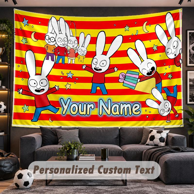 Wall Hanging Tapestry Custom NameSimon Super Rabbit Pattern Personalized Printed Fabric Wall Decor