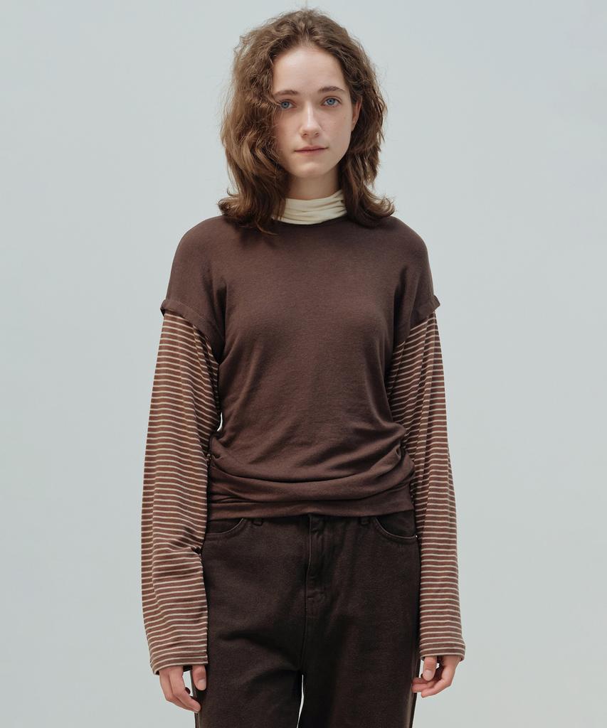 THERYE Stripe Layered T-Shirt(Brown)