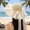 New French lace bow straw hat women's spring summer sun protection sun hat big eaves hat showing face small beach hat