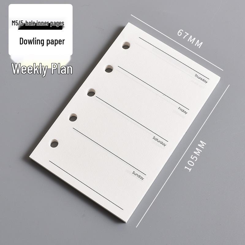 In-Stock A8 M5 Planner Refillable Loose-Leaf Inner Pages: Grid, Blank, Vertical Line, Weekly Plan, One Page Per Day, Punch-In Style.